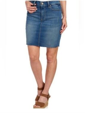 NWT Seven7 Blue Denim Skirt with Raw Hem